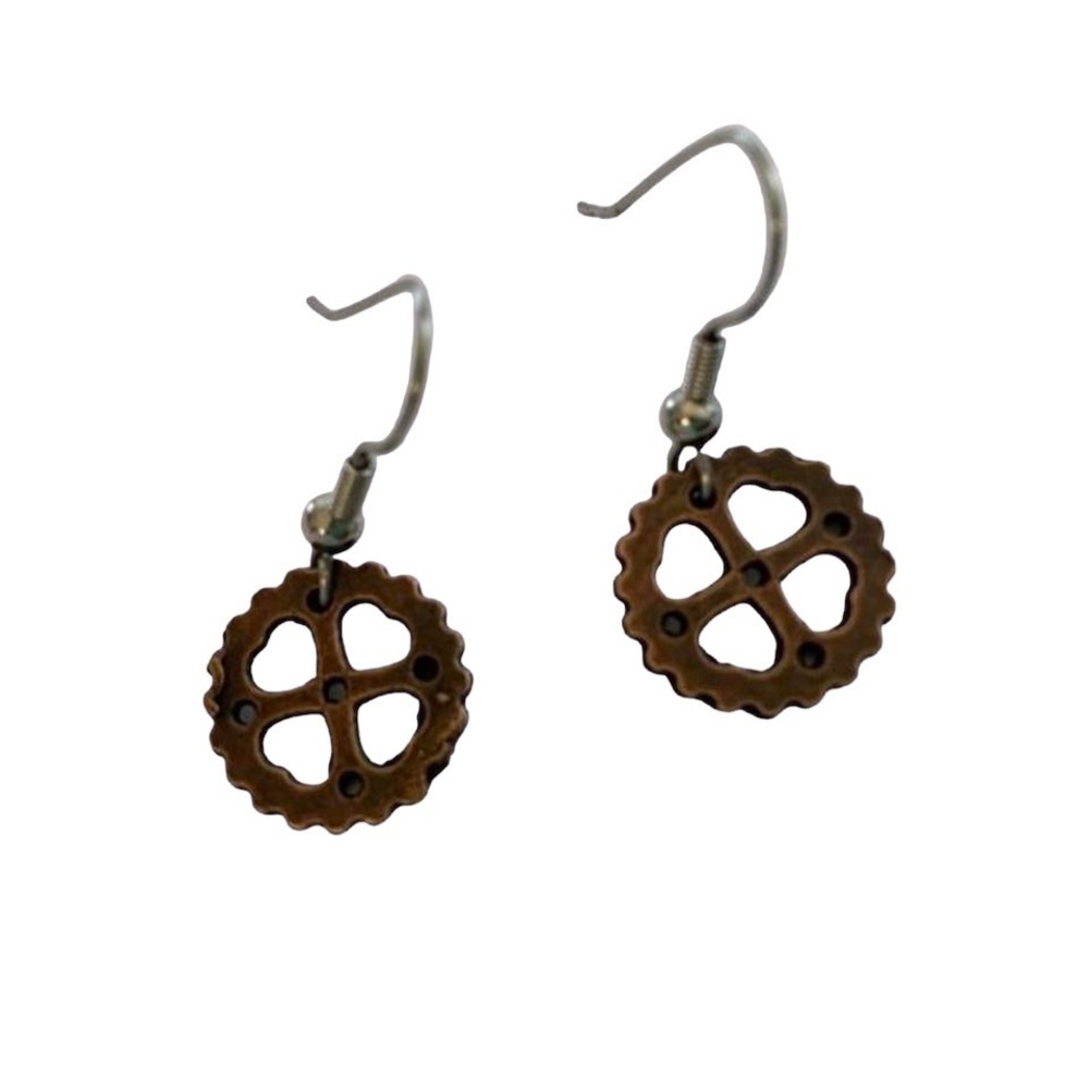 Bronze-Tone Steampunk Gear Drop Earrings